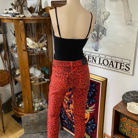 Orangish-Red Skinny Jeans with Black Leopard Spots - Picture 11 of 11